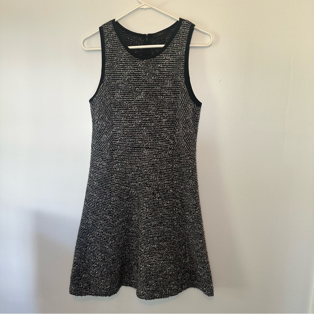 J.Crew Black White Bouclé Tweed Silk Trim Sleeveless Fit & Flare Dress 6